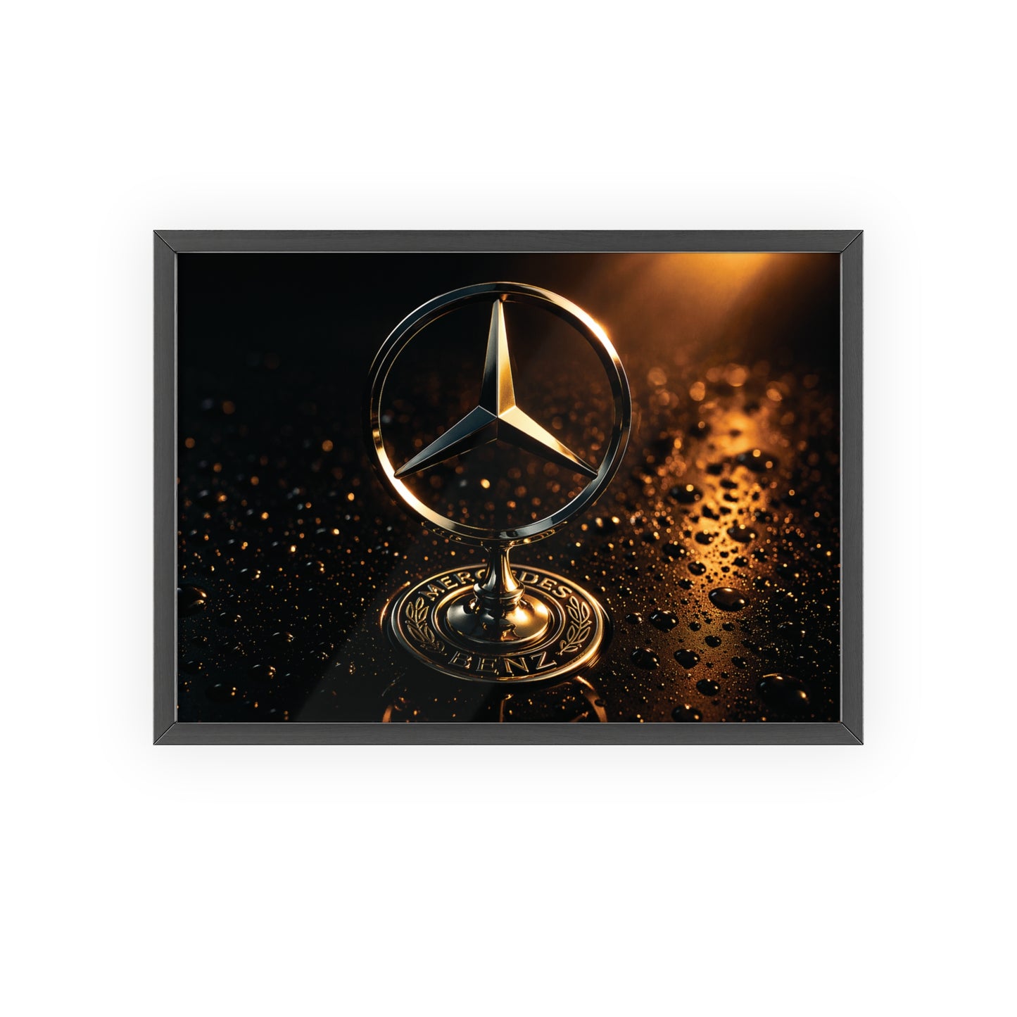 Mercedes Emblem Wooden Framed Poster — Luxury Car Wall Art