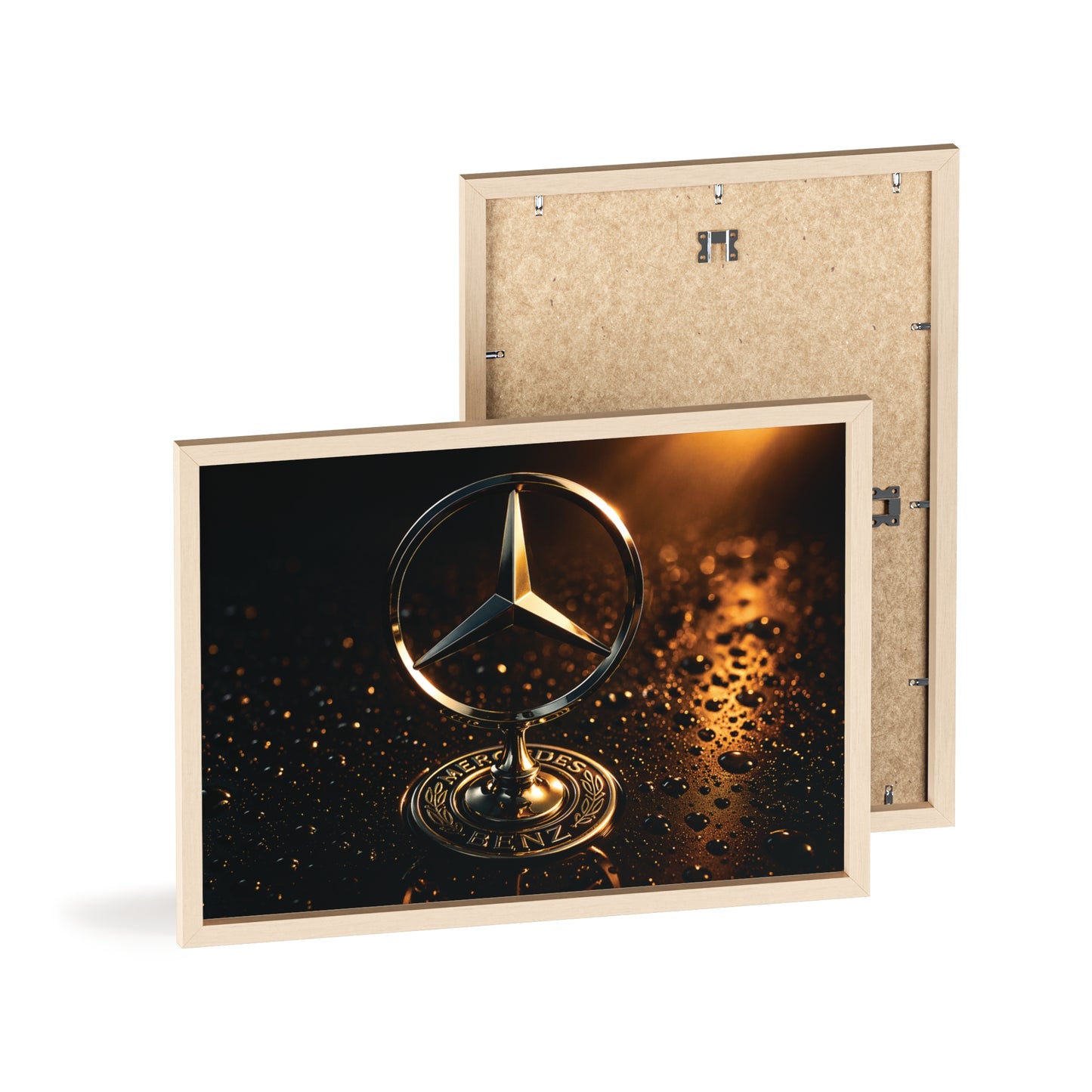 Mercedes Emblem Wooden Framed Poster — Luxury Car Wall Art