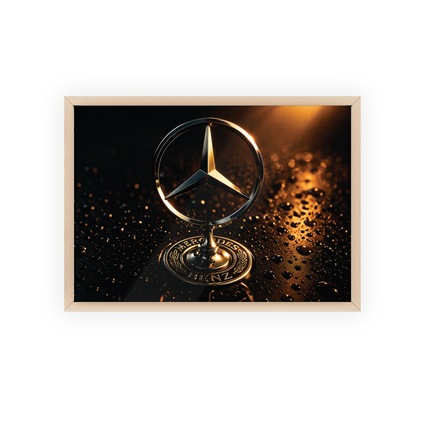 Mercedes Emblem Wooden Framed Poster — Luxury Car Wall Art