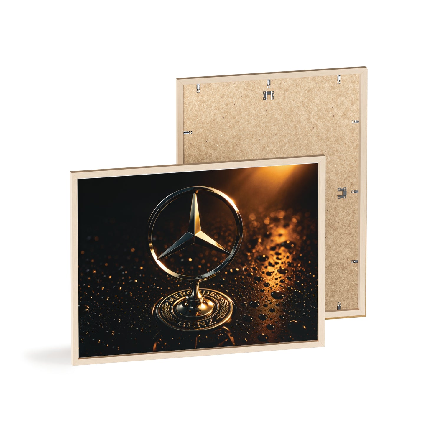 Mercedes Emblem Wooden Framed Poster — Luxury Car Wall Art