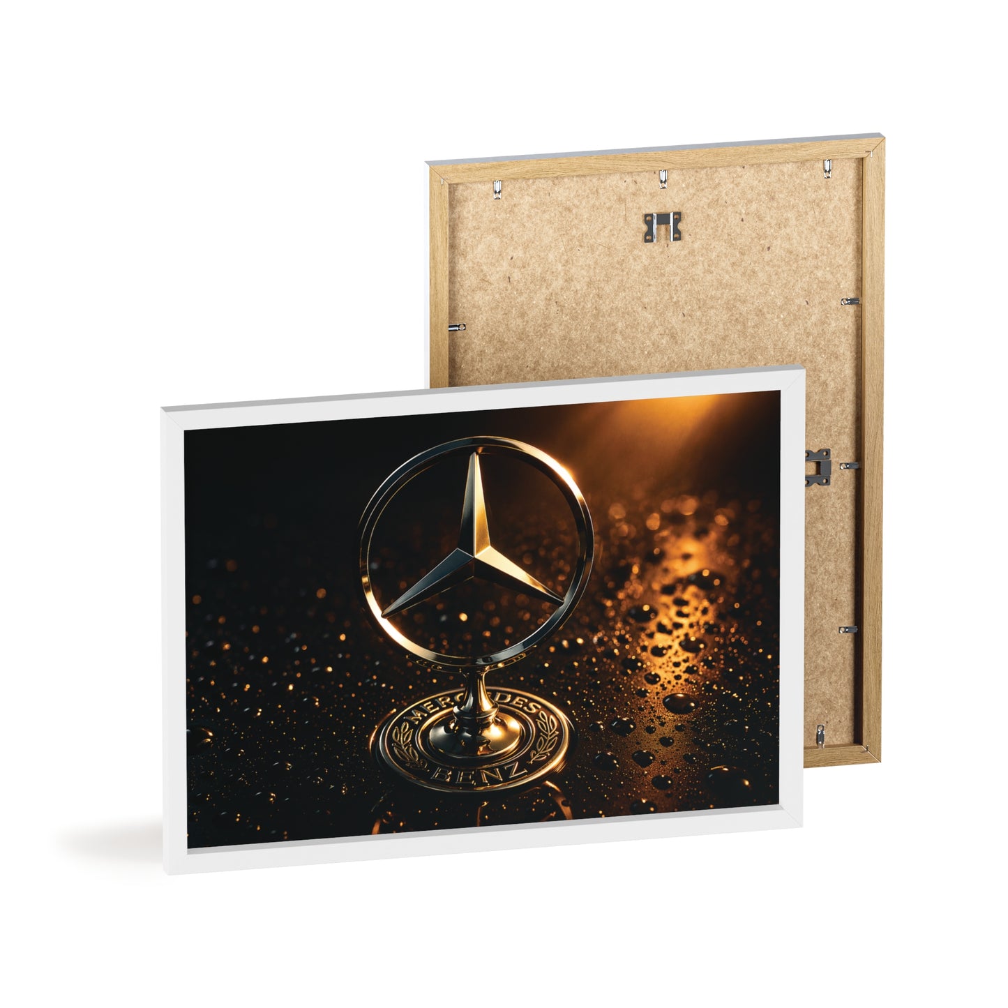 Mercedes Emblem Wooden Framed Poster — Luxury Car Wall Art