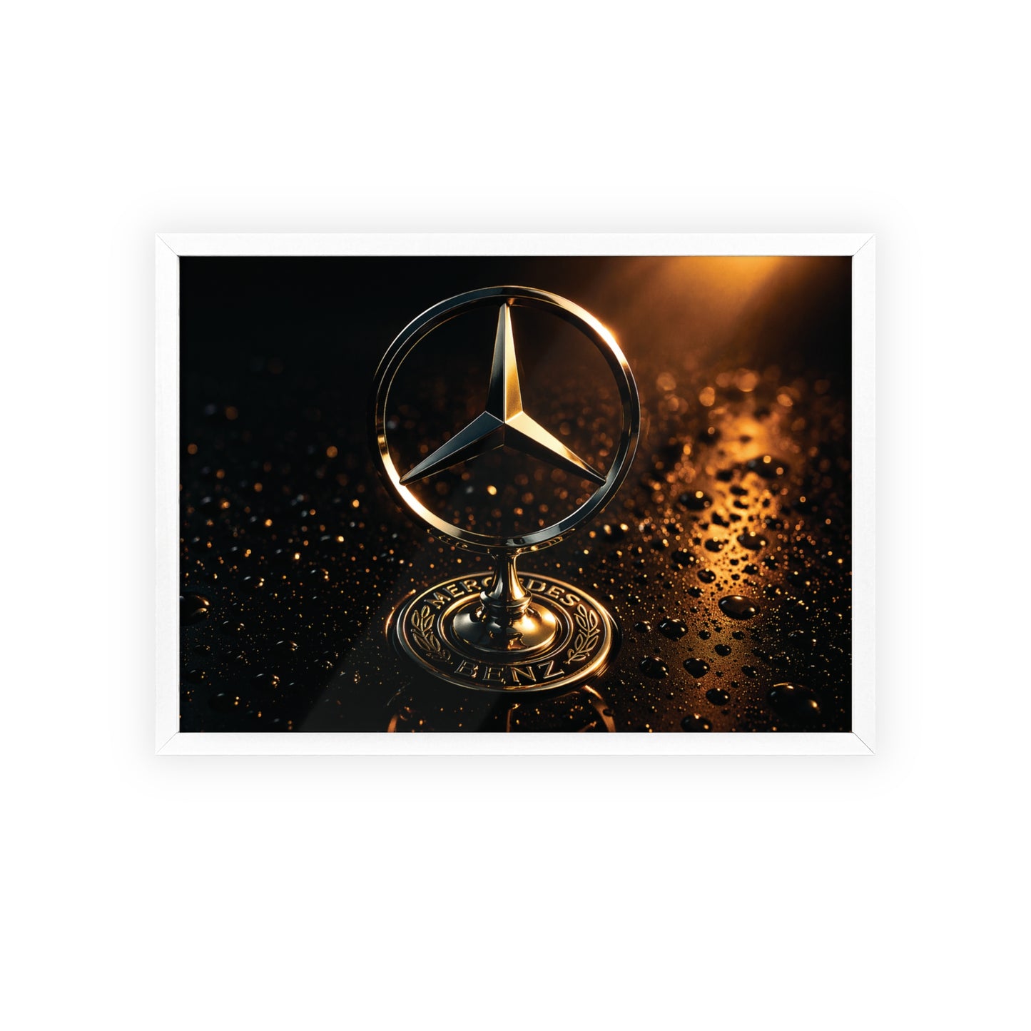 Mercedes Emblem Wooden Framed Poster — Luxury Car Wall Art