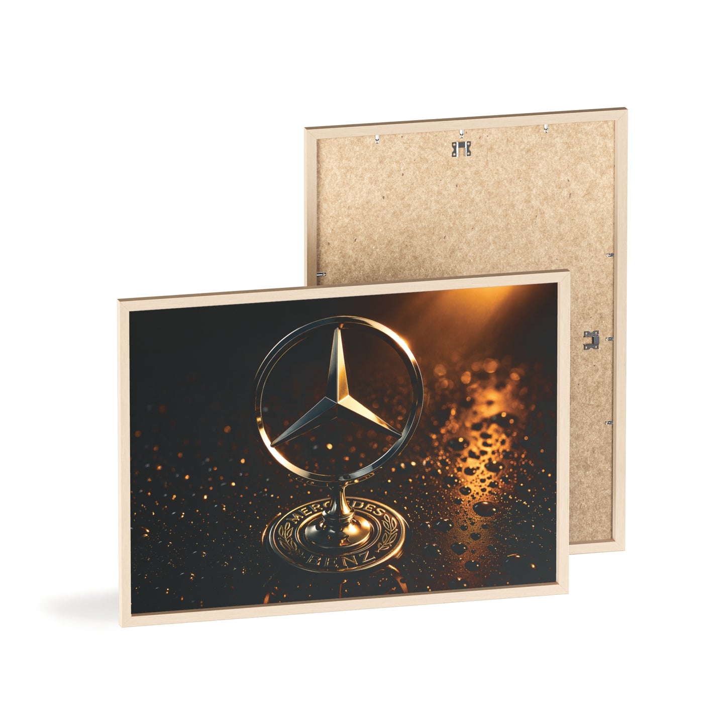 Mercedes Emblem Wooden Framed Poster — Luxury Car Wall Art