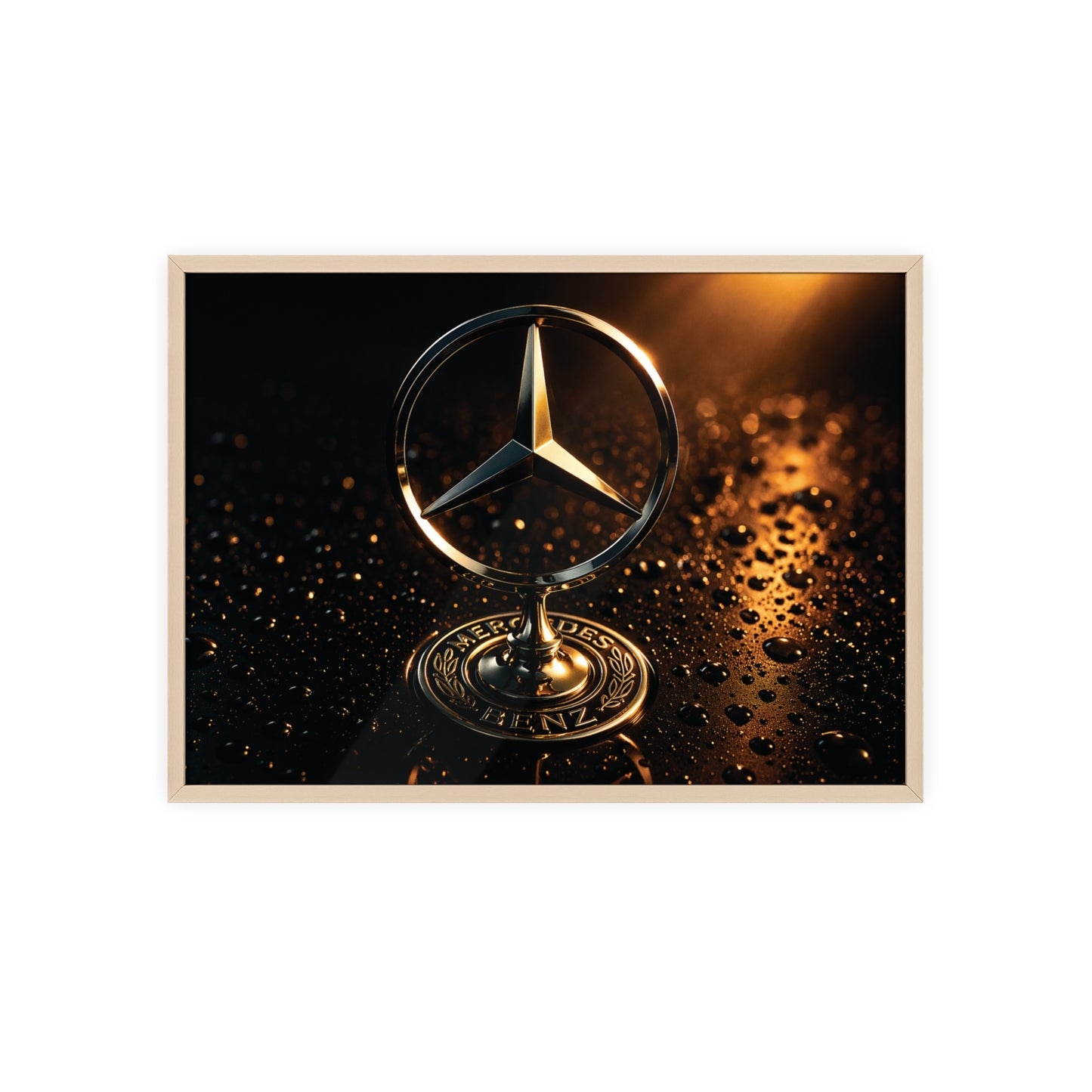 Mercedes Emblem Wooden Framed Poster — Luxury Car Wall Art