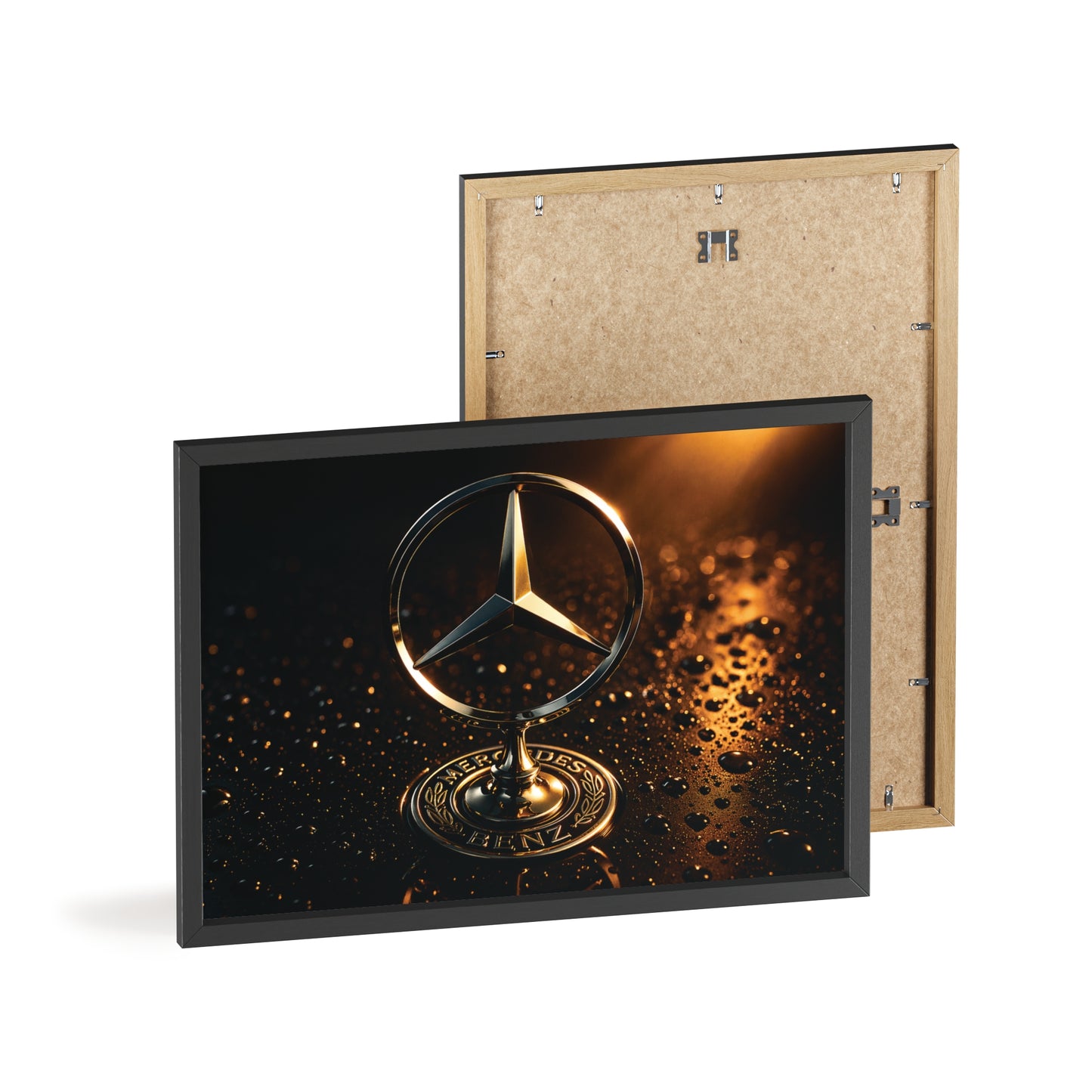 Mercedes Emblem Wooden Framed Poster — Luxury Car Wall Art